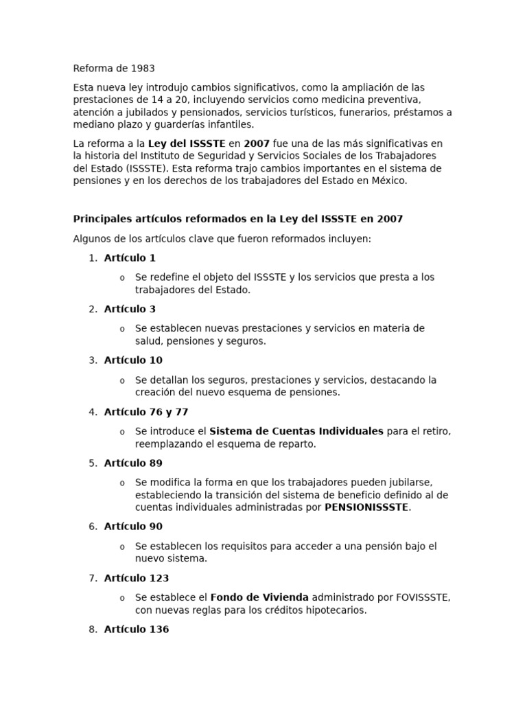 Reforma de la Ley ISSSTE 1983 | PDF | Pensión