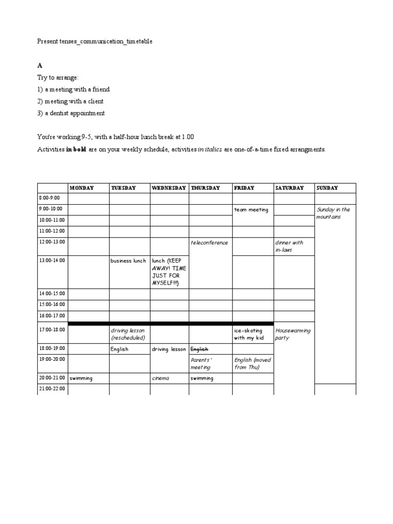 Weekly Communication Timetable Guide | PDF