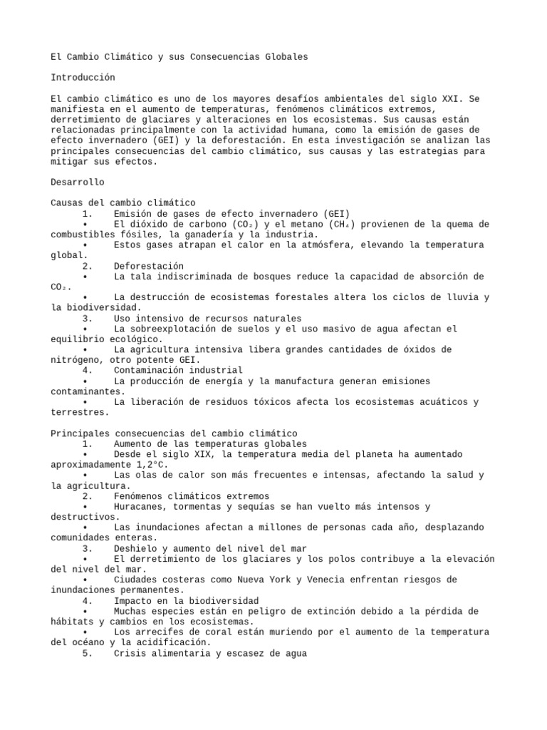 El Cambio Climático y Sus Consecuencias Globales | PDF | Gases de ...