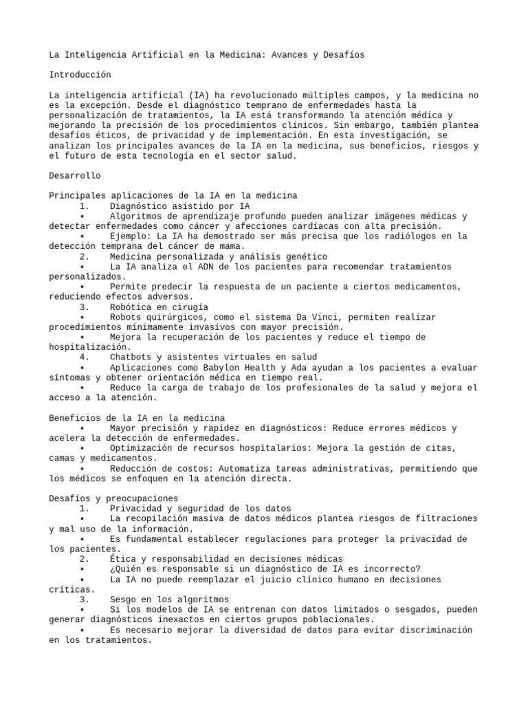 La Inteligencia Artificial en La Medicina Avances y Desafíos | PDF ...