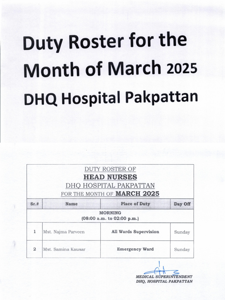 Duty Roster For The Month of March-25 | PDF