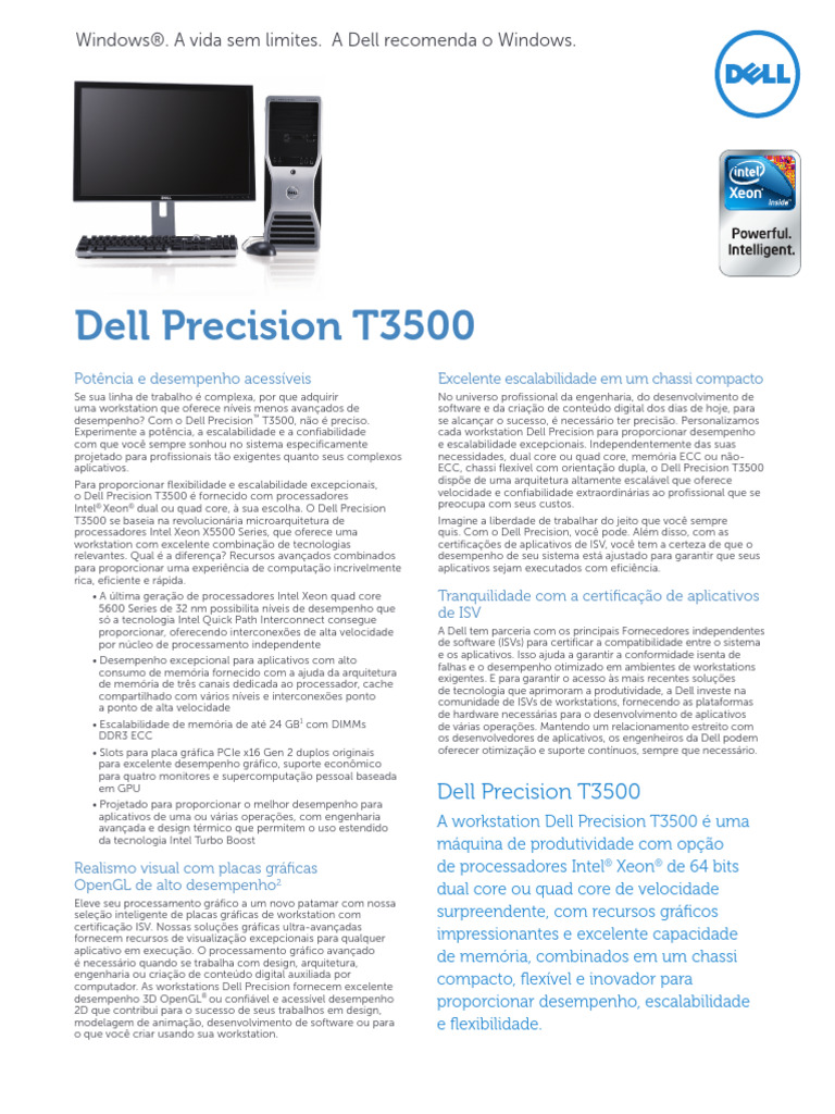 Desempenho da Workstation Dell T3500 | PDF | USB | Windows XP