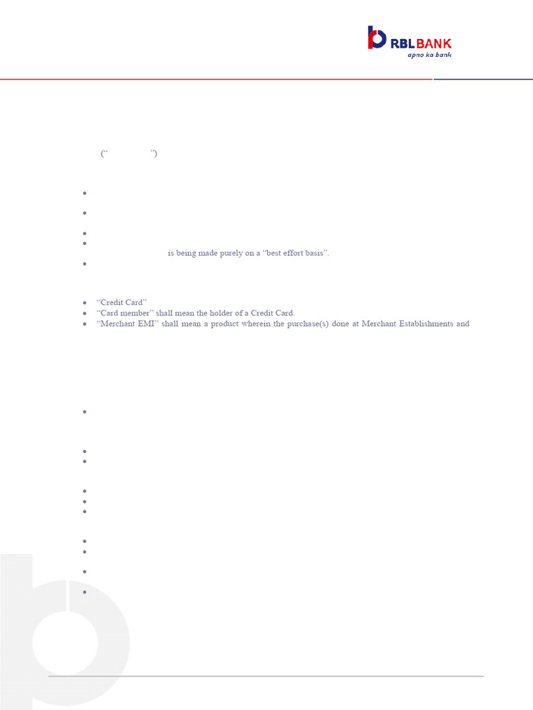 RBL Bank Merchant EMI Terms & Conditions | PDF | Credit Card | Banks