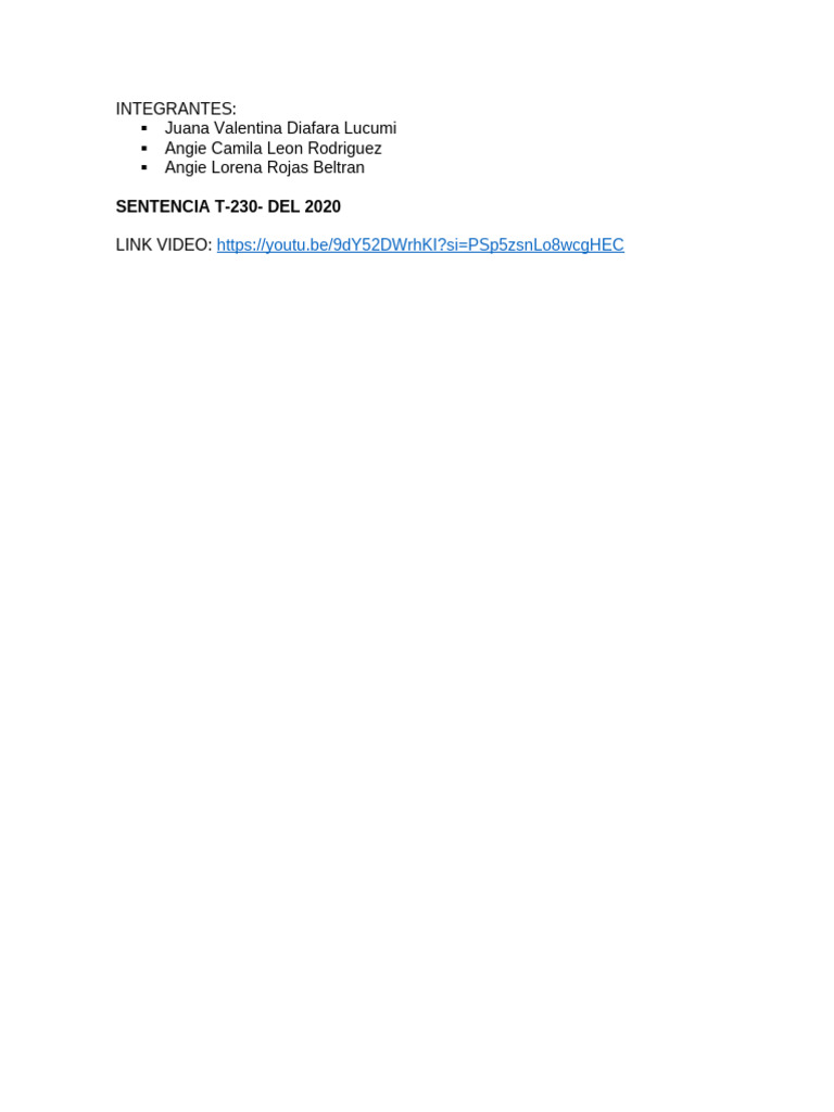 Video Sentencia T 230 2020 | PDF
