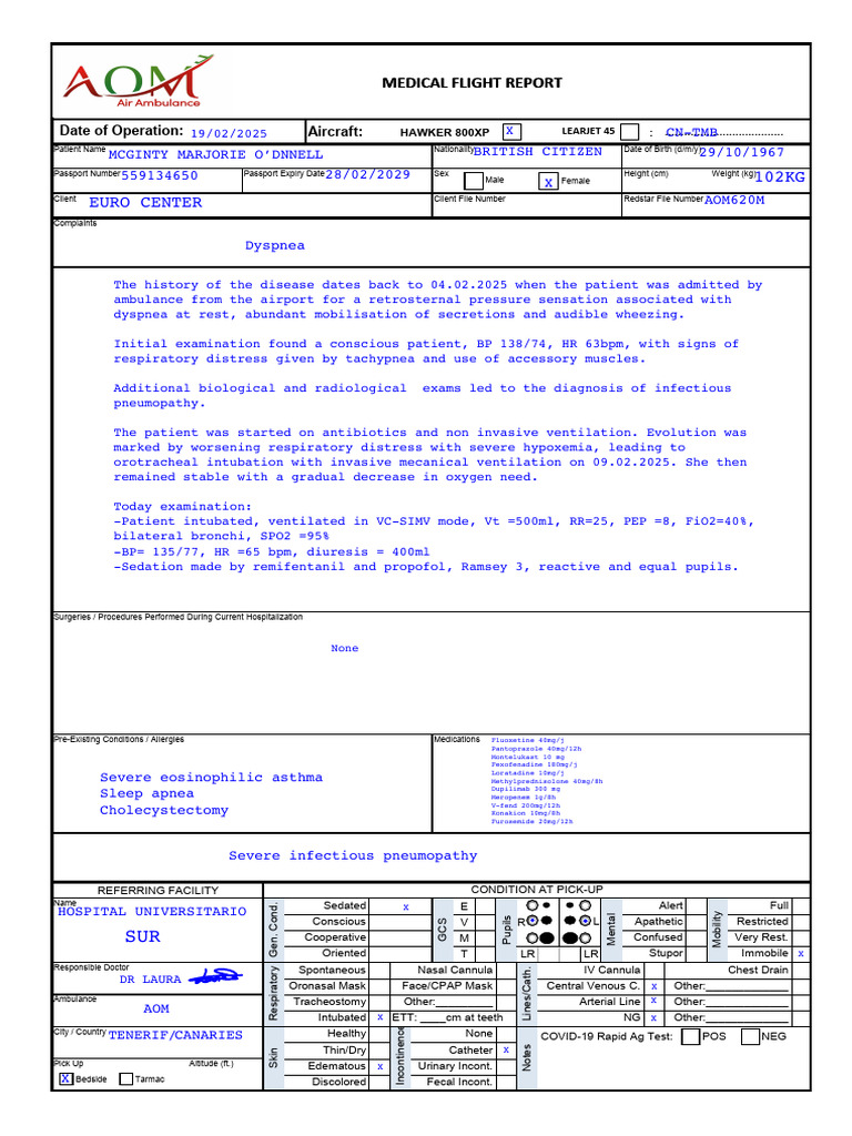 Medical Flight Report Anglais | PDF | Clinical Medicine | Medical ...