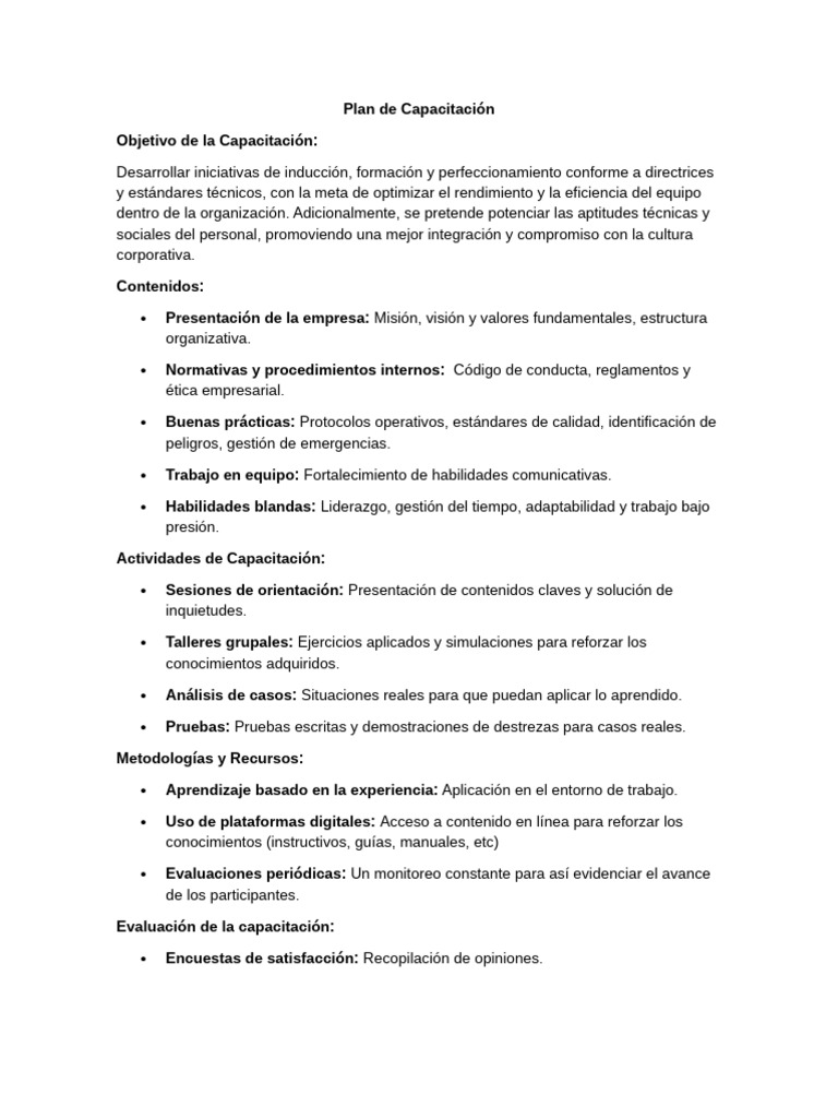 Plan de Capacitación para Equipos Eficientes | PDF