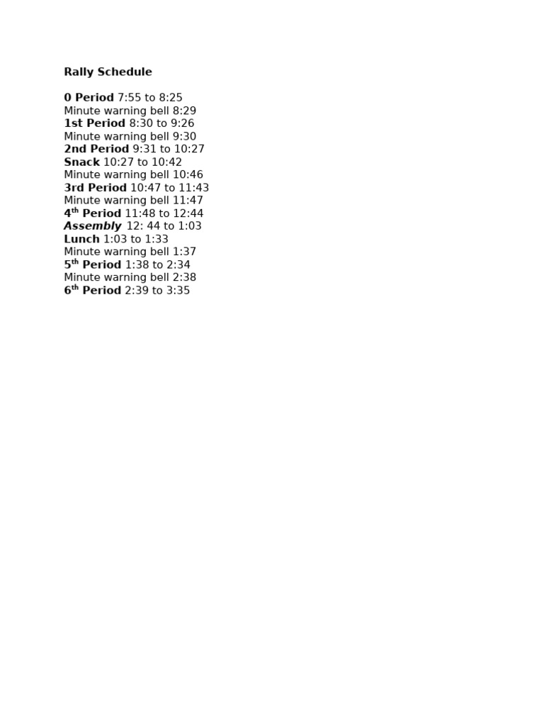 Rally Day Schedule and Timings | PDF