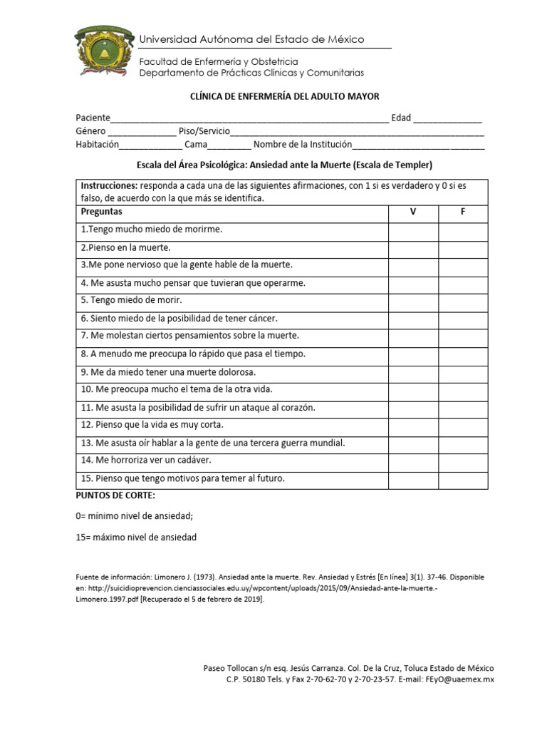 Escala de Ansiedad ante la Muerte | PDF | Ansiedad | Enfermería