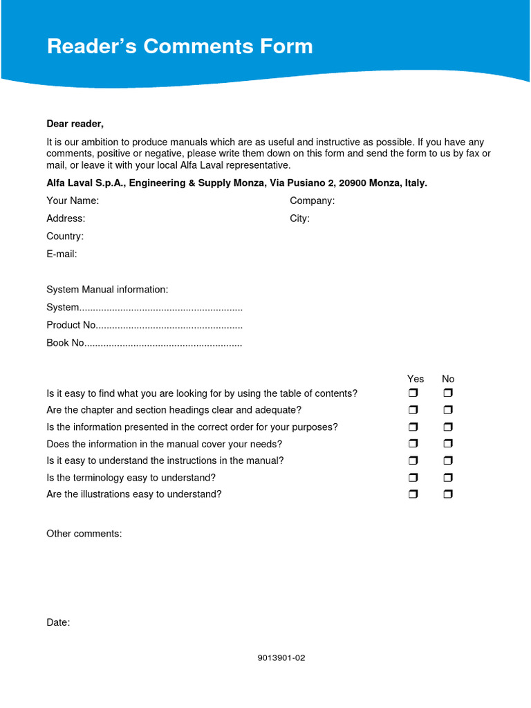 1.5 S1 9013901 02 - 0 Readers Comments Form | PDF
