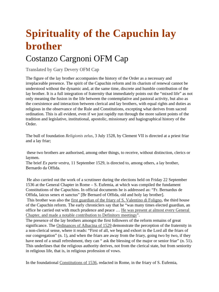 Spirituality of the Capuchin lay brother | PDF | Clergy | Sermon