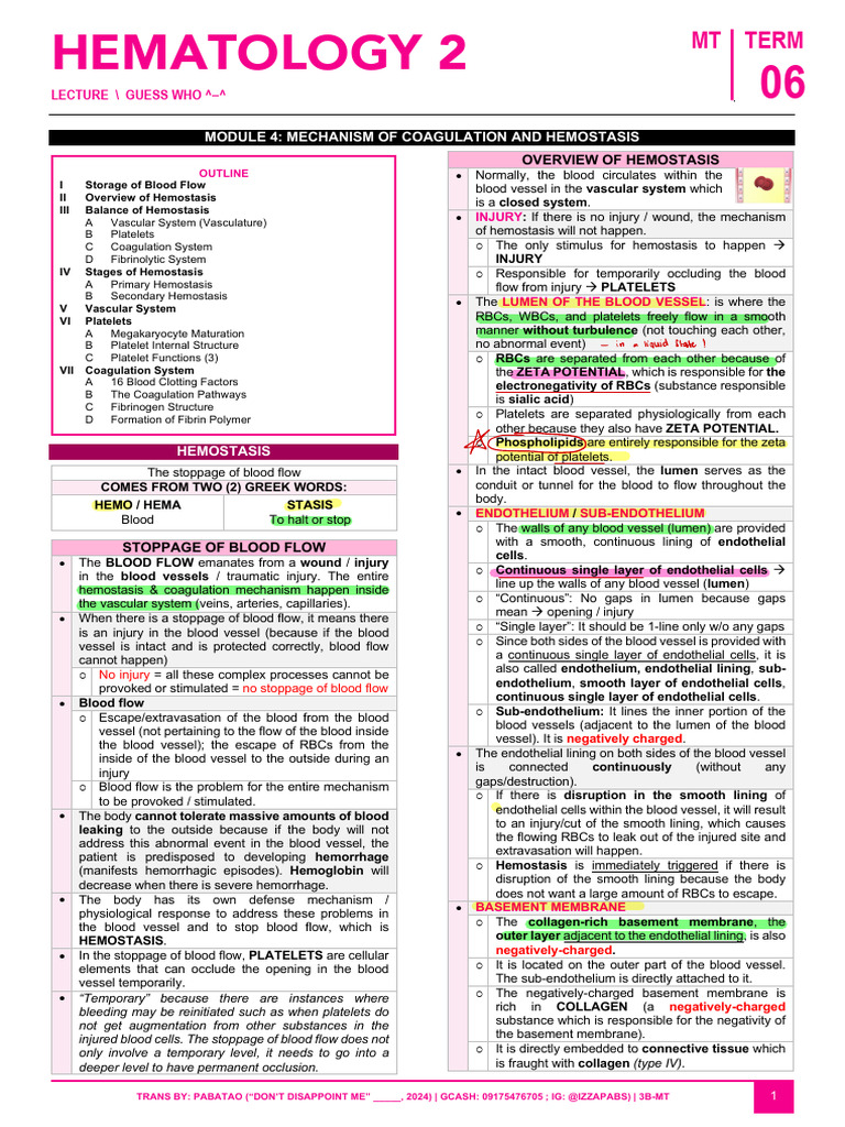 Hemostasis and Coagulation Mechanisms | PDF | Coagulation | Platelet