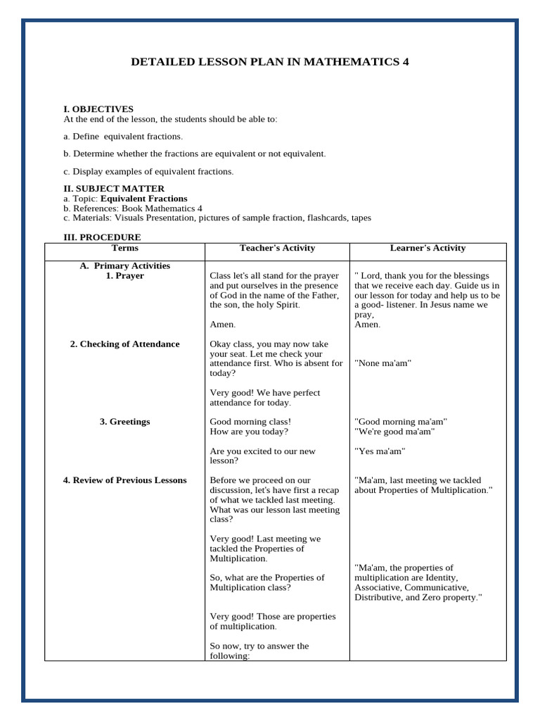 Detailed Lesson Plan Mathematics 6 | PDF | Multiplication | Mathematics