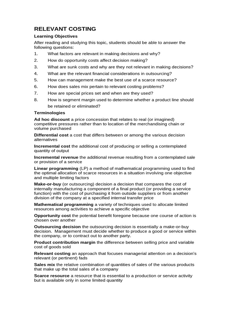 Understanding Relevant Costing Principles | PDF | Opportunity Cost ...