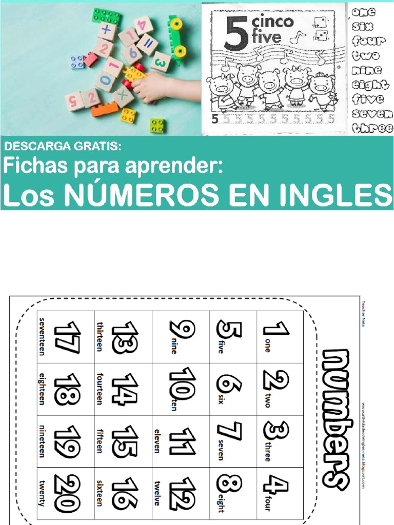 Fichas para Aprender Los Números en Ingles para Niños | PDF