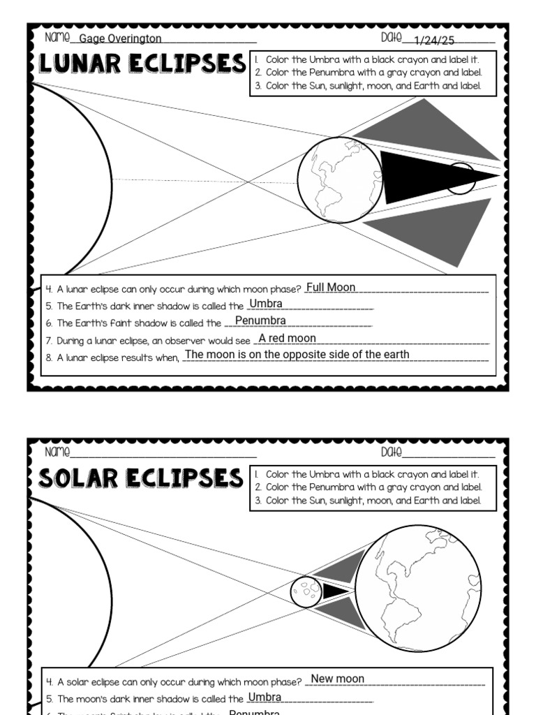 Lunar and Solar Eclipses Activity Guide | PDF | Solar Eclipse | Solar ...