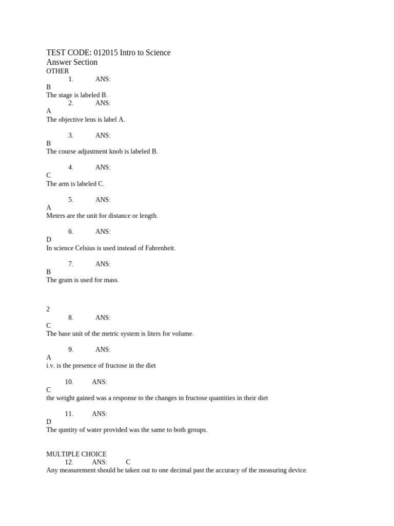 Science Test Code 012015 Answers | PDF | Accuracy And Precision | Metrology