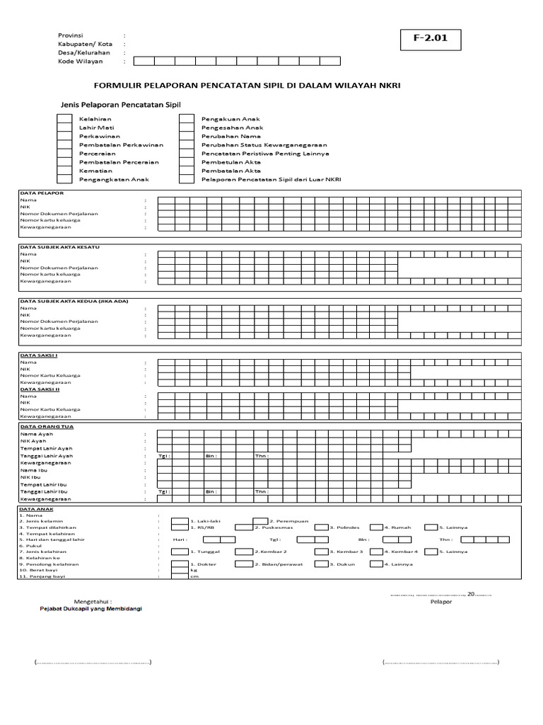 Formulir Pencatatan Sipil F-2.01 | PDF