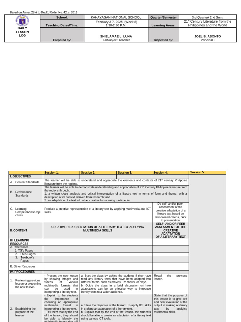 Daily Lesson Log: 21st Century Literature | PDF | Multimedia ...