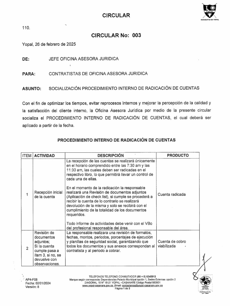 Circular 003 de 2025: Procedimiento Interno | PDF