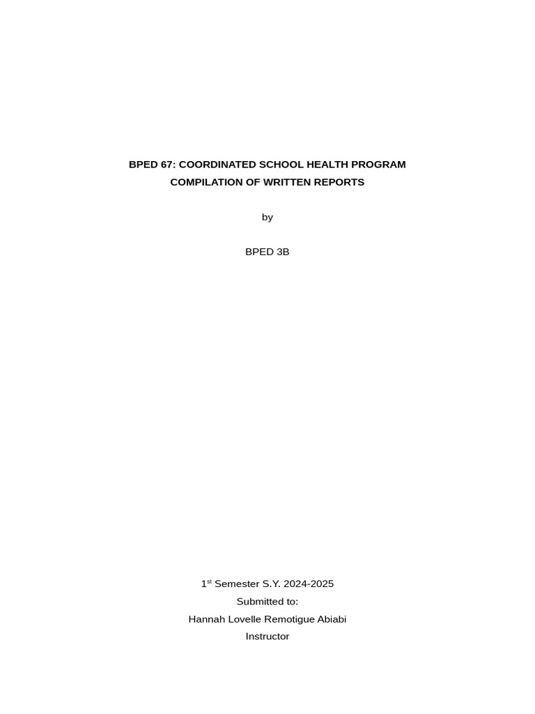BPED 67 School Health Program Reports | PDF