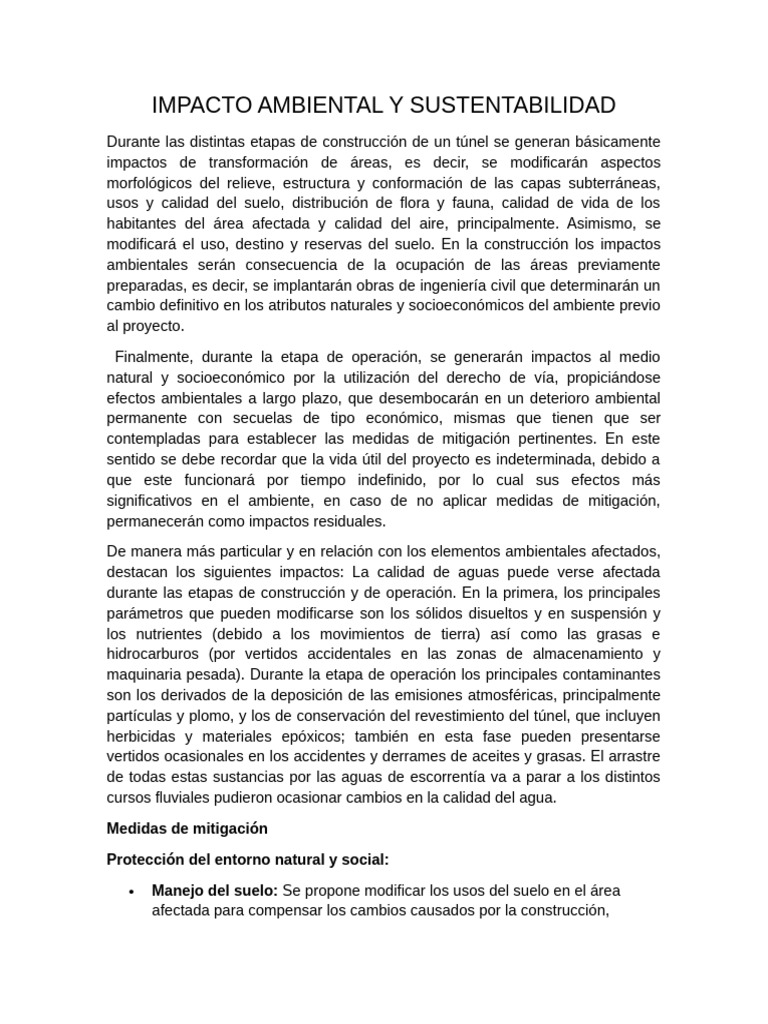 Impacto Ambiental y Sustentabilidad | PDF | Túnel | Entorno natural
