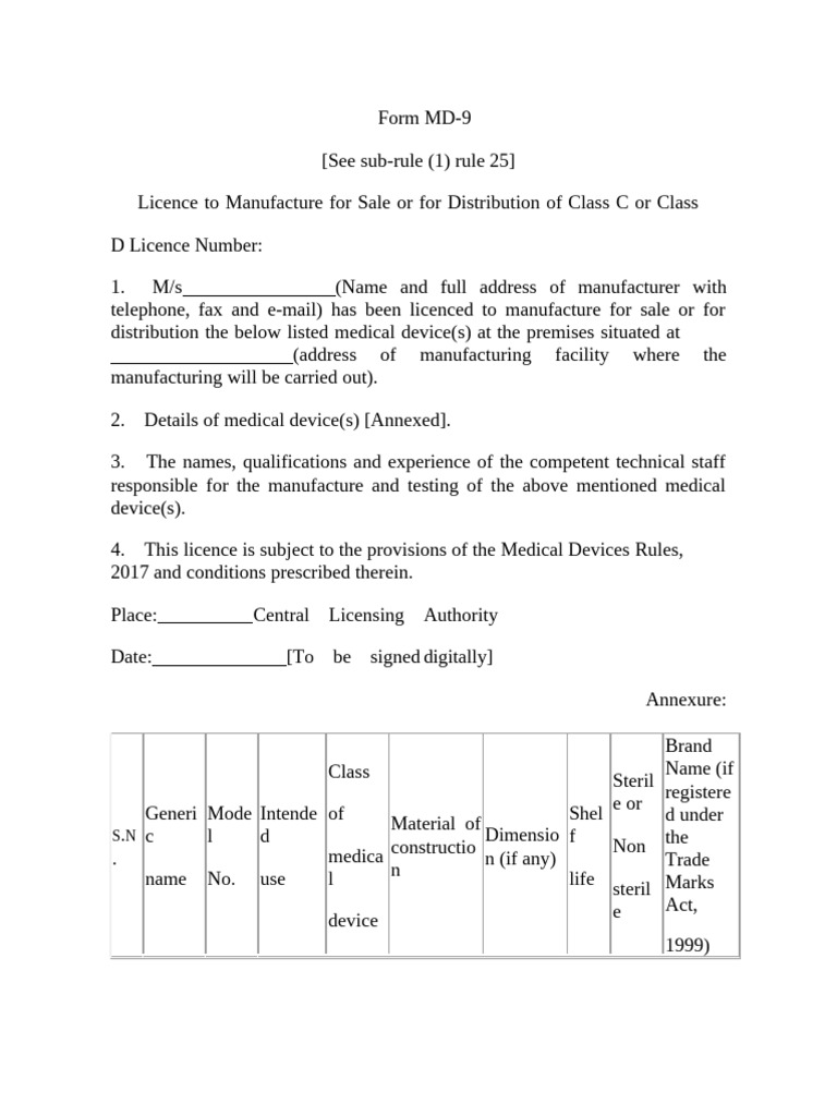 MD-9 License for Medical Devices | PDF