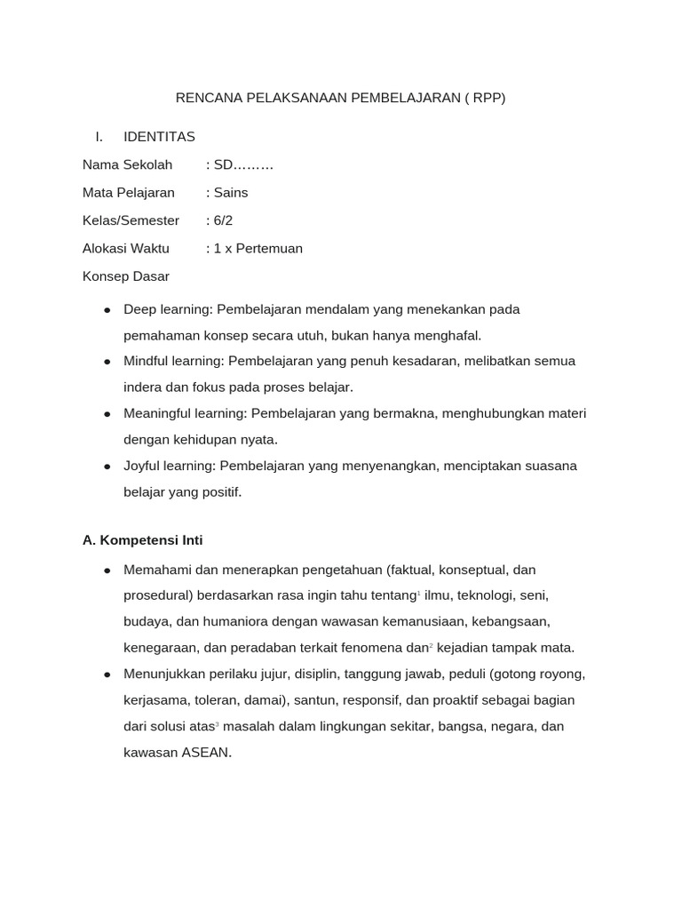 RPP Deep Learning Kelas 6 SD Sains | PDF