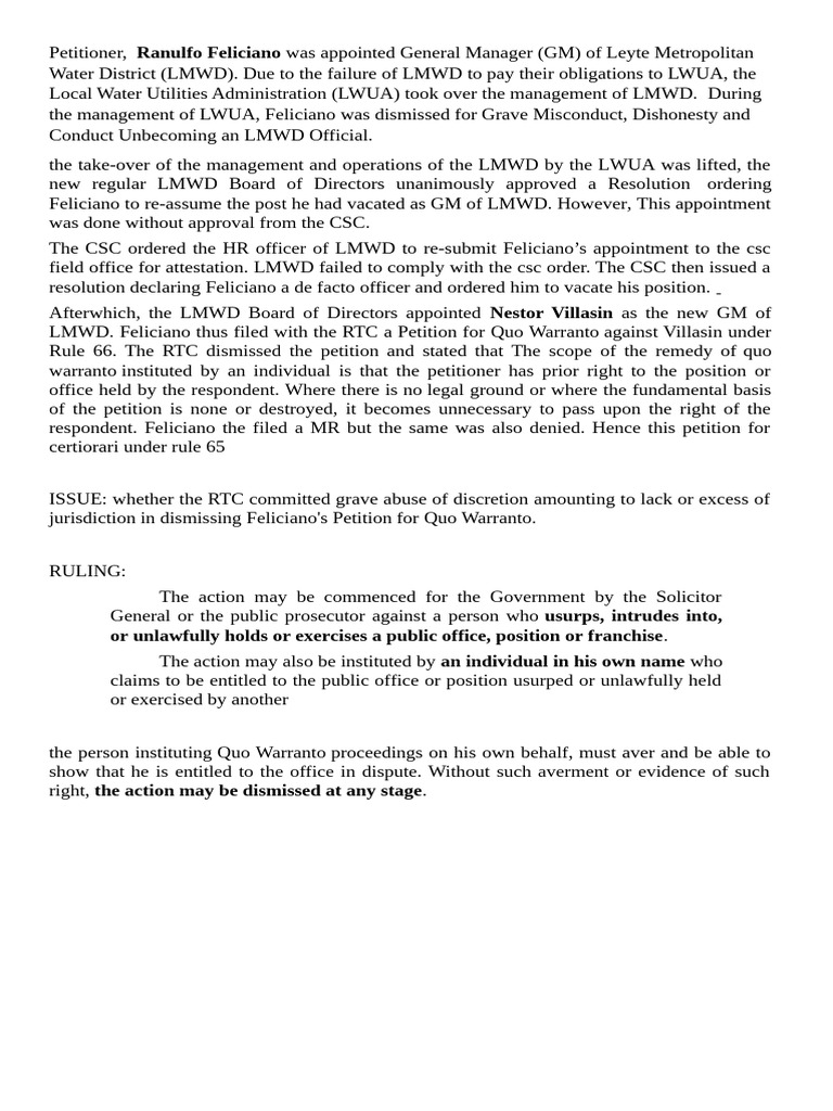 Feliciano V Vilasin Rule 66 | PDF
