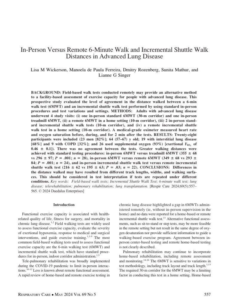 Remote vs In-Person Walk Tests in Lung Disease | PDF | Chronic ...