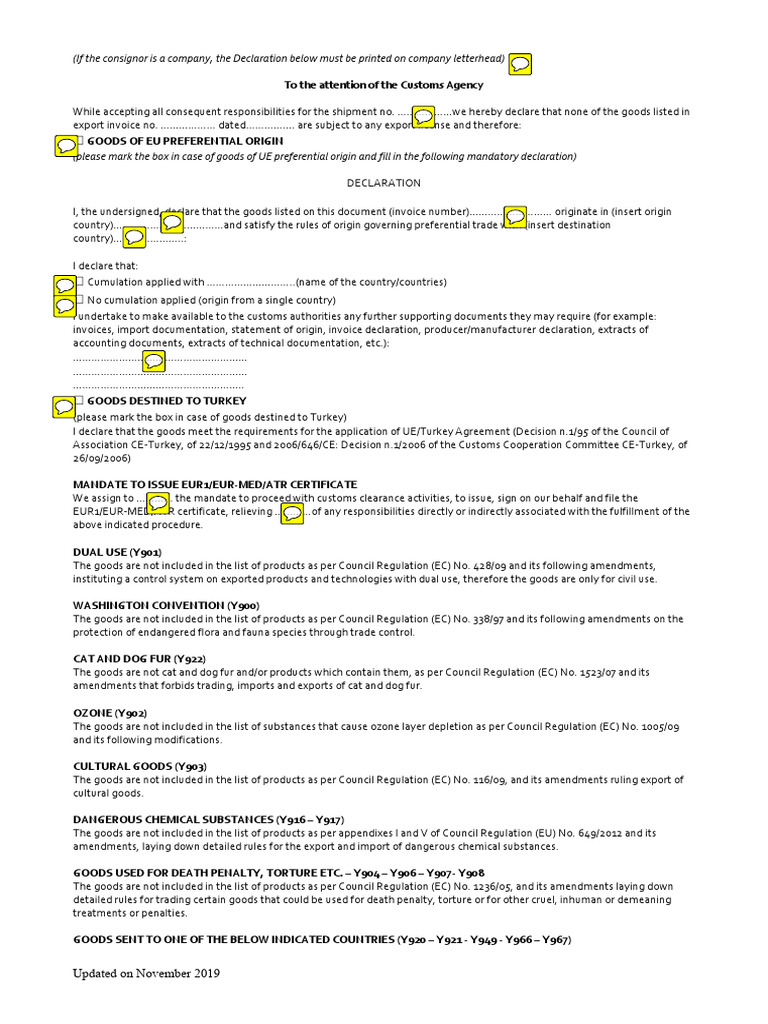 Declaration of Free Export in English | PDF | Cites | European Union