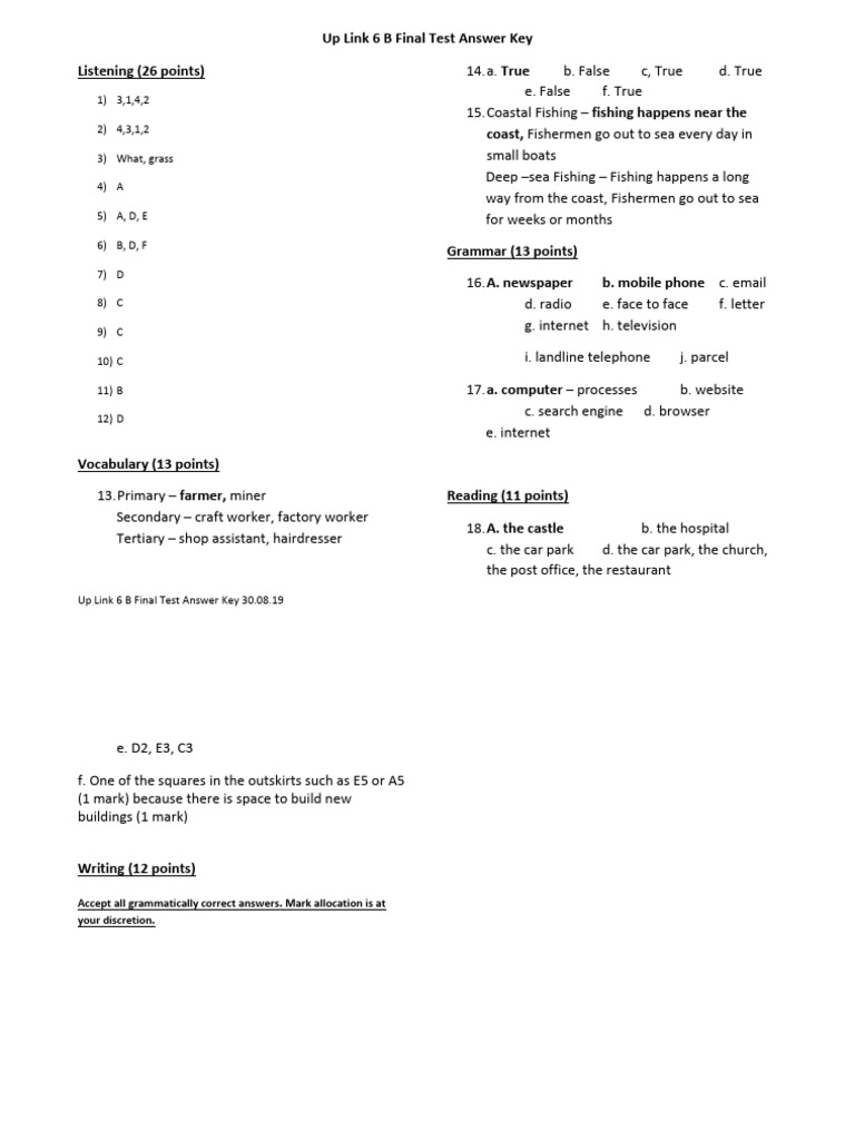 Up Link 6 B Final Test Answer Key Nov 19 2019 | PDF
