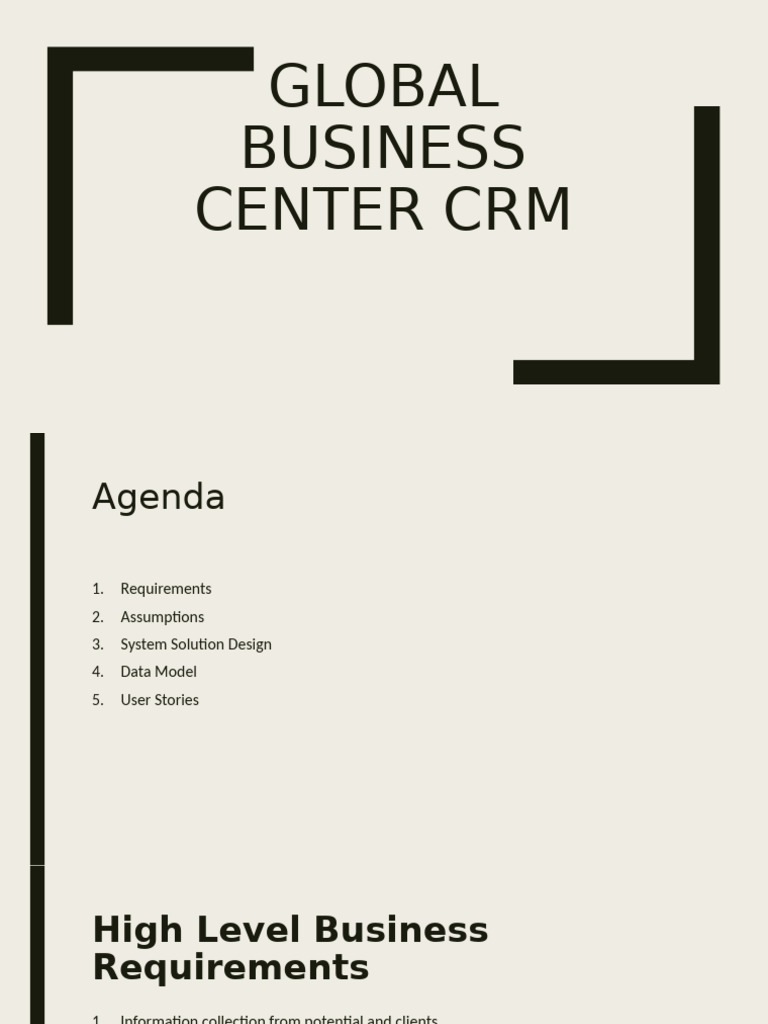 Global Business Center CRM Agenda | PDF | Customer Relationship ...