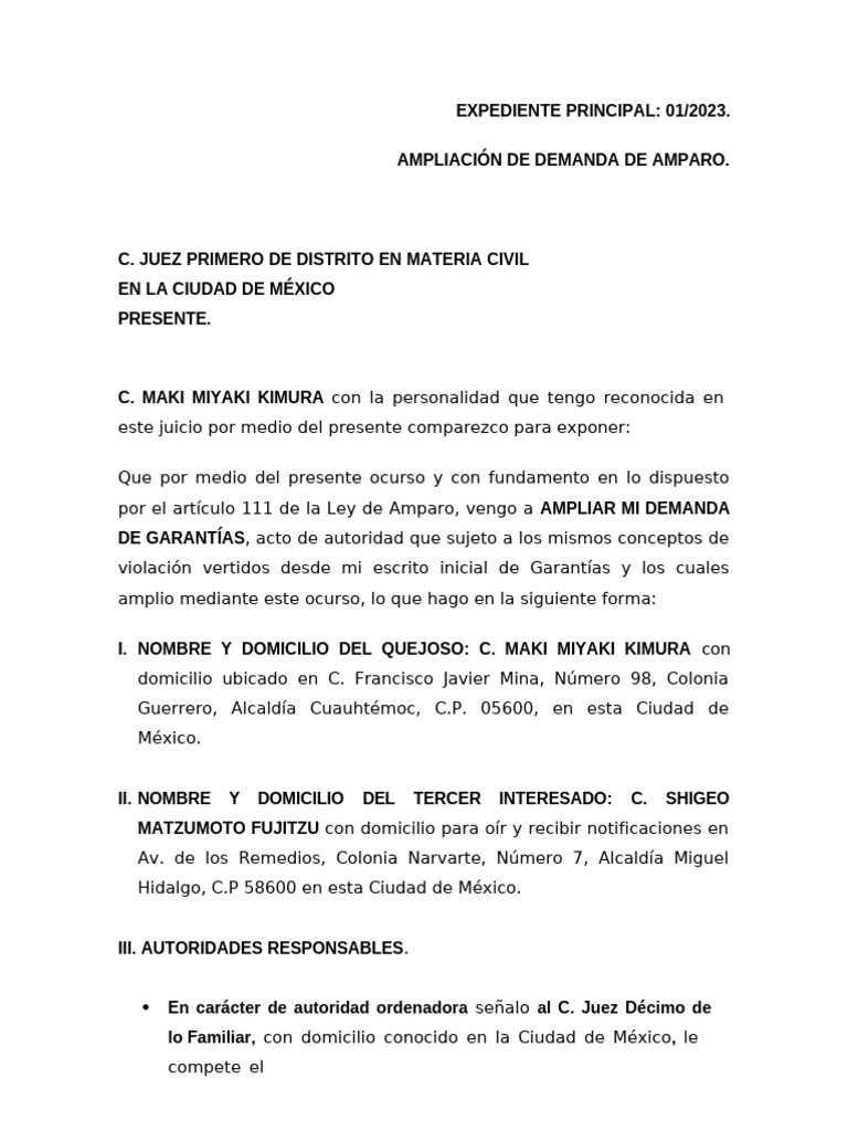 Ampliacion de Demanda de Amparo Indirecto | PDF | Justicia | Crimen y ...