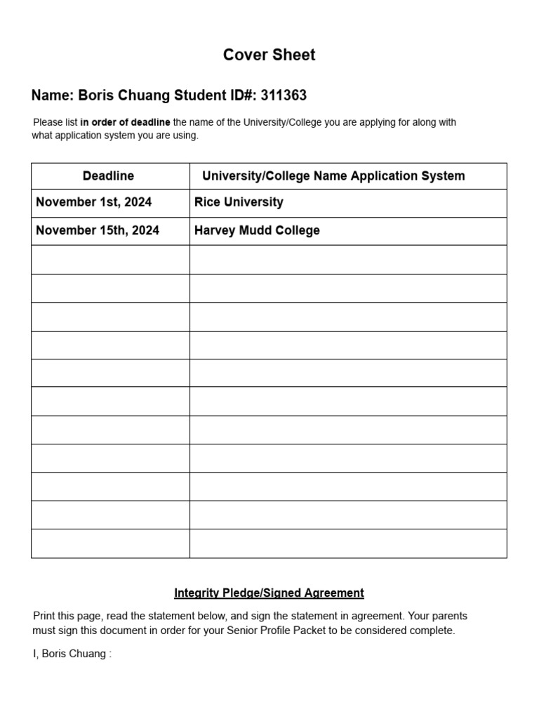 Senior Profile and College Application Details | PDF