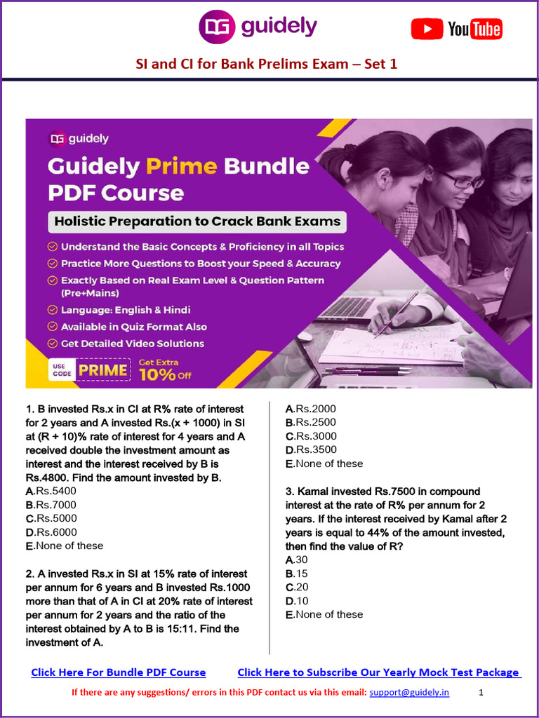 Si and Ci Free PDF For Bank Prelims Exam Set 1 English Version | PDF ...