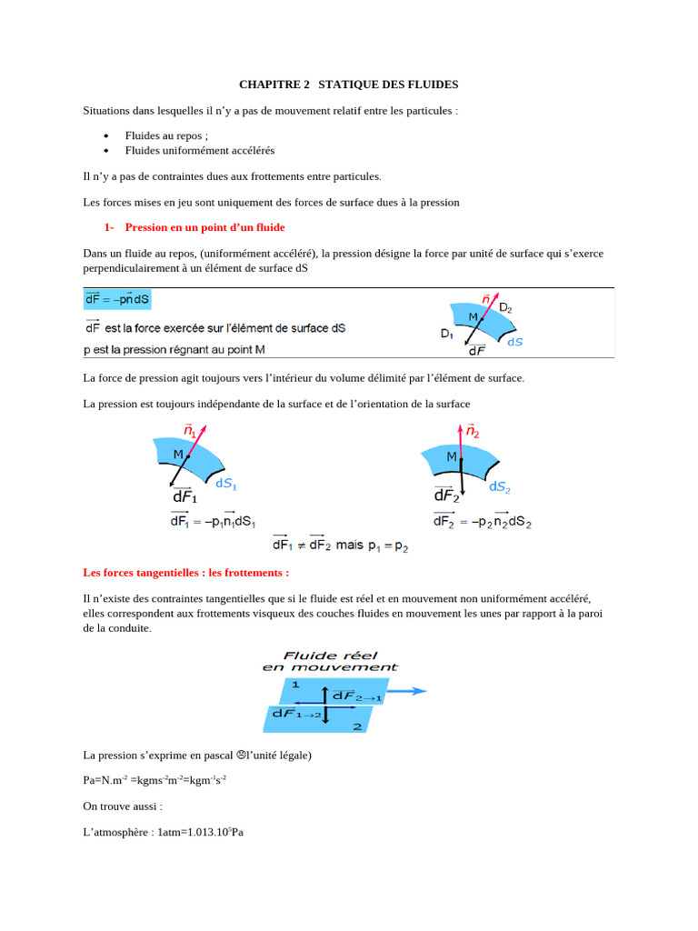 Statique des Fluides : Concepts Clés | PDF | Pression | Obliger