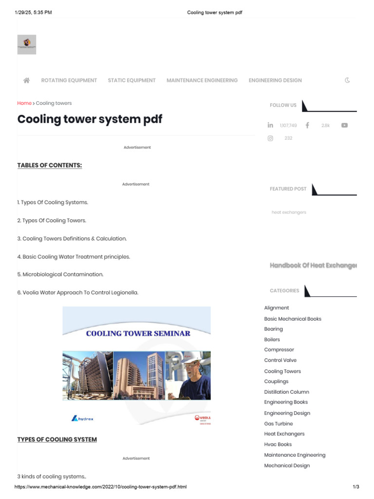 Cooling Tower System PDF | PDF | Heat Exchanger | Boiler