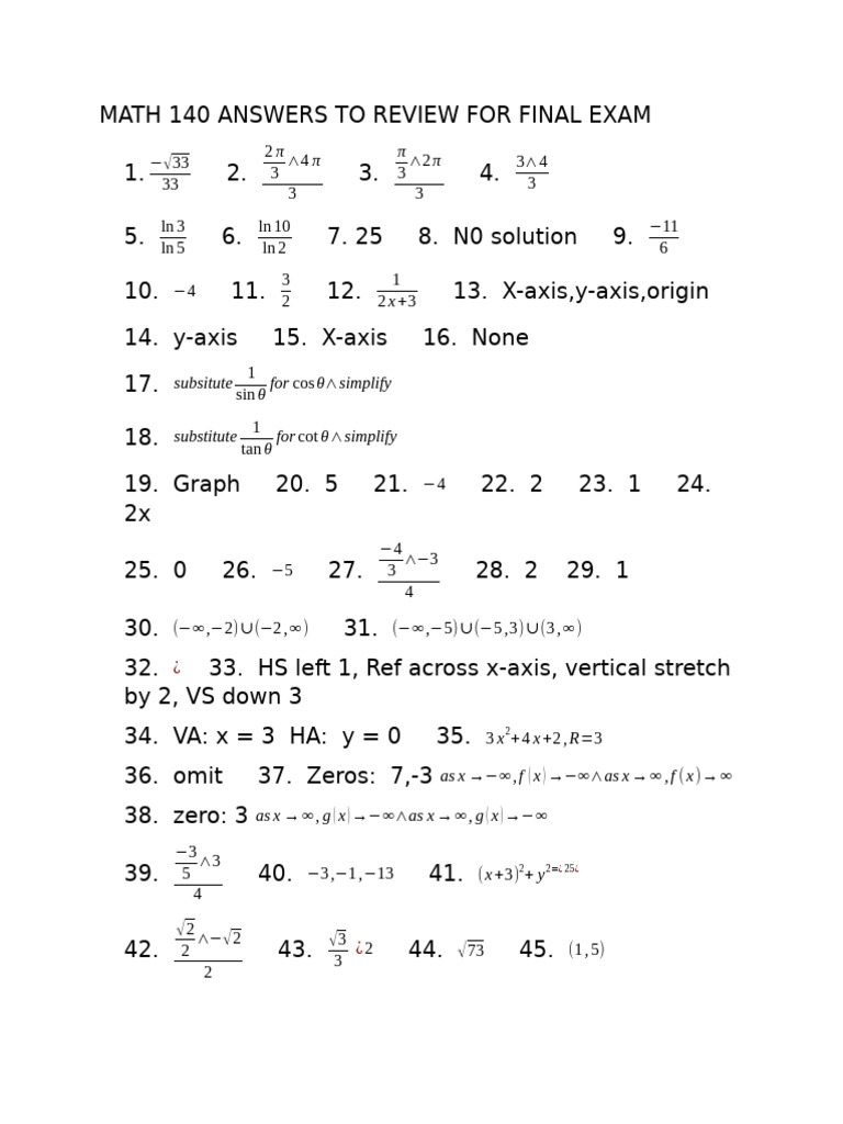 MATH 140 Final Exam Review Answers | PDF | Graph Theory | Mathematical ...
