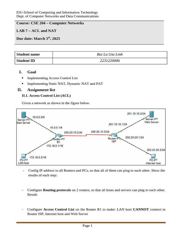ACL and NAT Implementation Lab Guide | PDF | Ip Address | Router ...