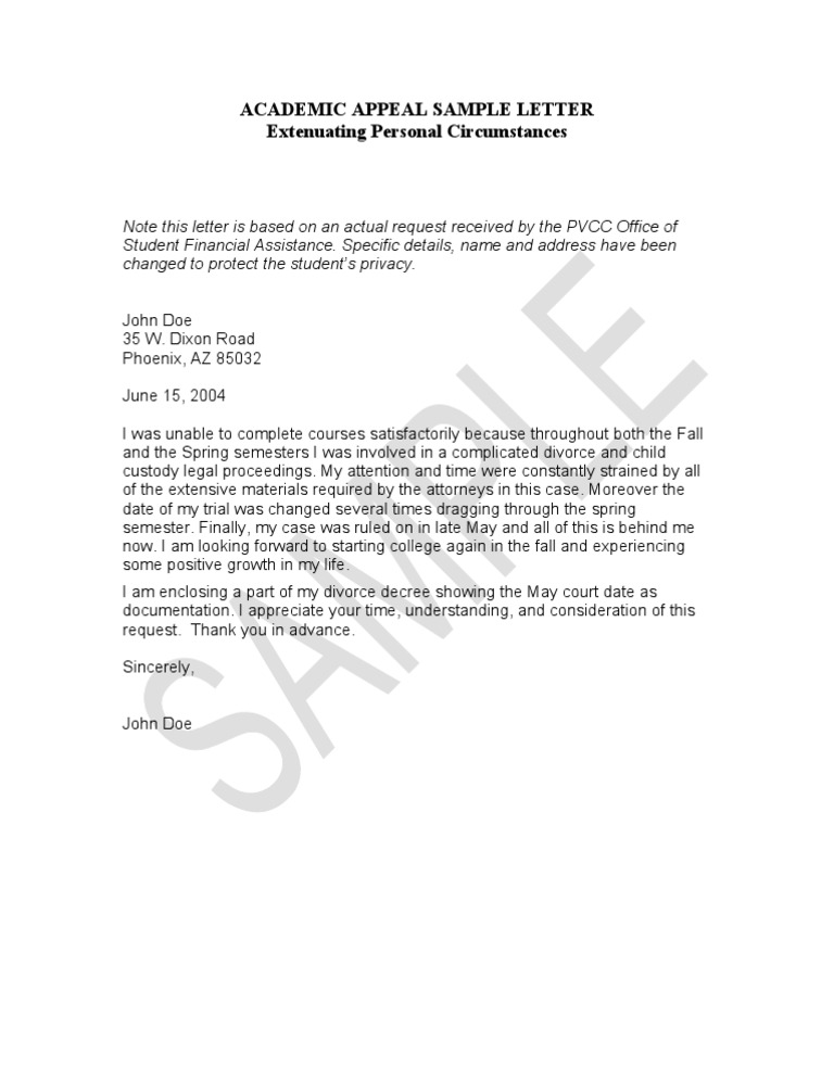Academic Appeal Sample Letter 1 | PDF | Social Science | Law