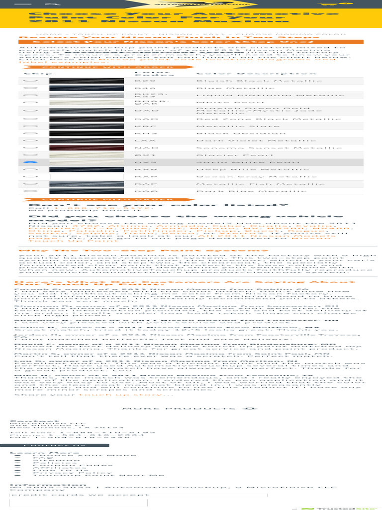 2011 Nissan Maxima Paint Color Guide | PDF | Cars Of Japan | Motor ...