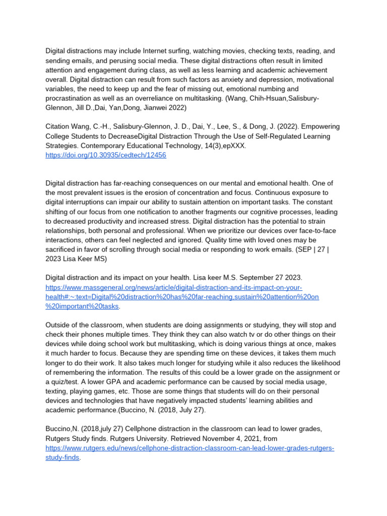 Impact of Digital Distractions on Learning | PDF | Attention | Classroom