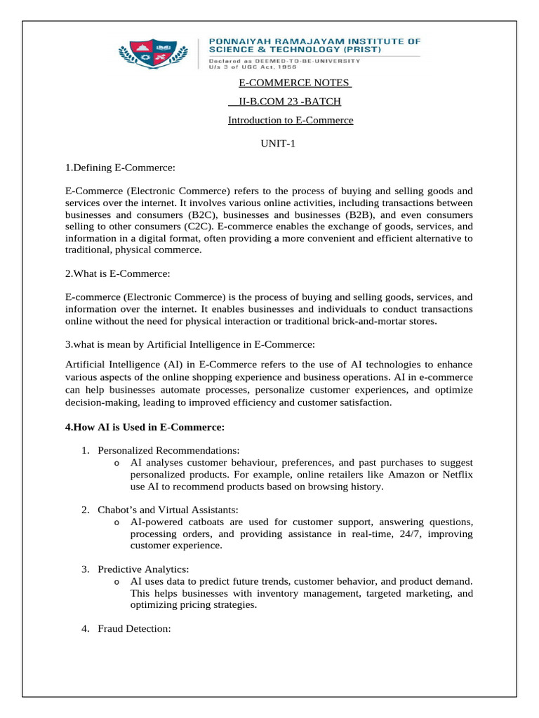 E-Commerce Notes for B.Com Students | PDF | World Wide Web | Internet & Web