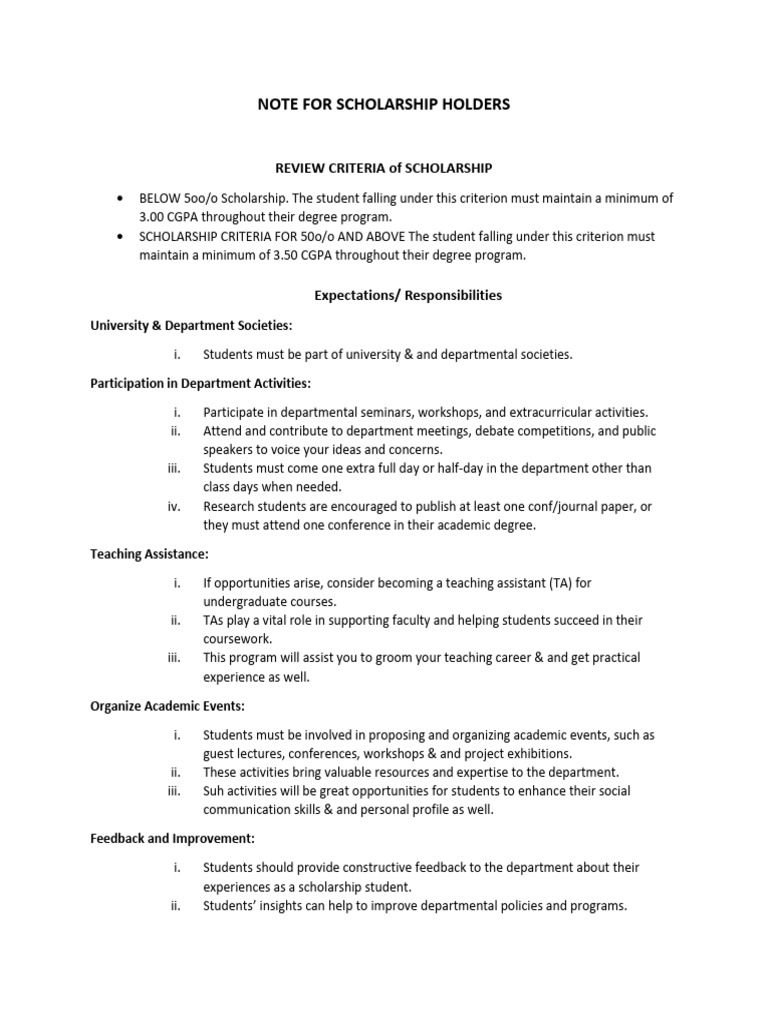 Scholarship Holder Responsibilities Guide | PDF | Teaching Assistant ...