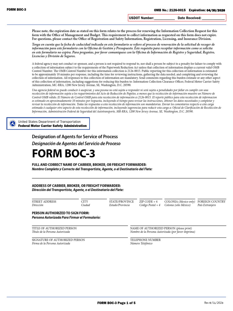 Formulario BOC-3: Designación de Agentes | PDF | Código postal ...