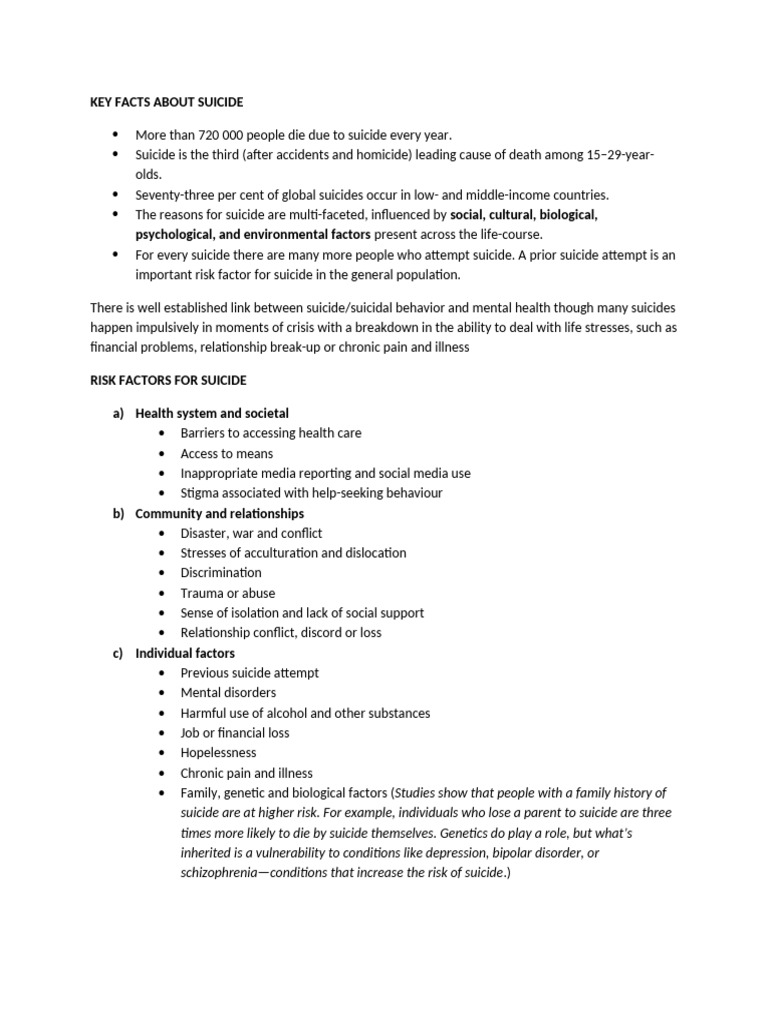 Key facts about suicide pdf suicide mental disorder