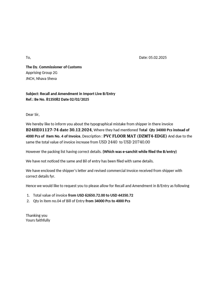 Importer Letter | PDF