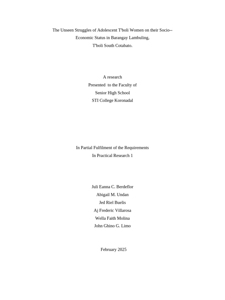 The Unseen Struggles of Adolescent T'boli Women On Their Socio PDF