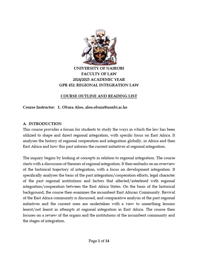 East African Regional Integration Law Outline | PDF | International ...