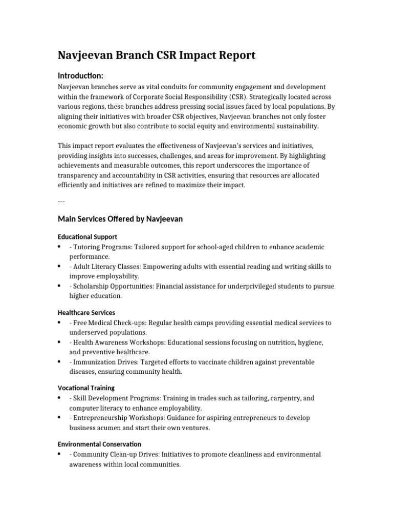 Navjeevan CSR Impact Report 2023 | PDF | Corporate Social ...